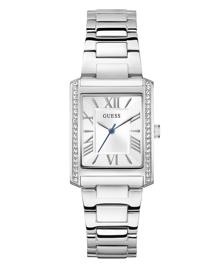 Montre rectangulaire, acier inoxydable, zircons incolores, fond blanc - GW0874L1 - Guess