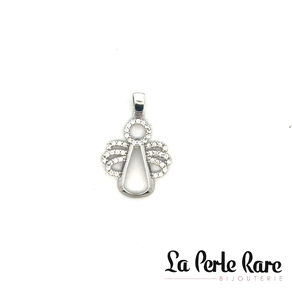 Pendentif ange, or blanc 10 carats, zircons incolores - PAZ-490-B - Exclusivités