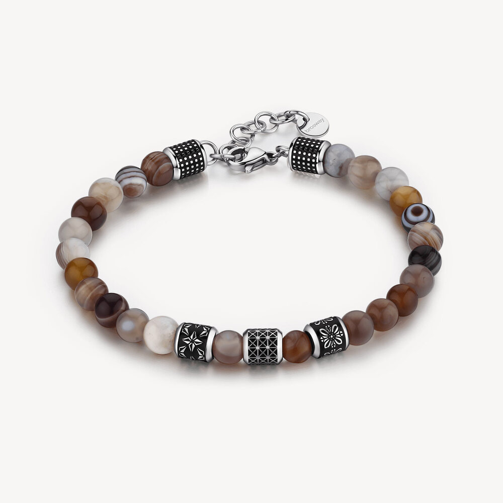 Bracelet acier inoxydable 2 tons (blanc/noir), agates - BUL28 - Brosway Italia