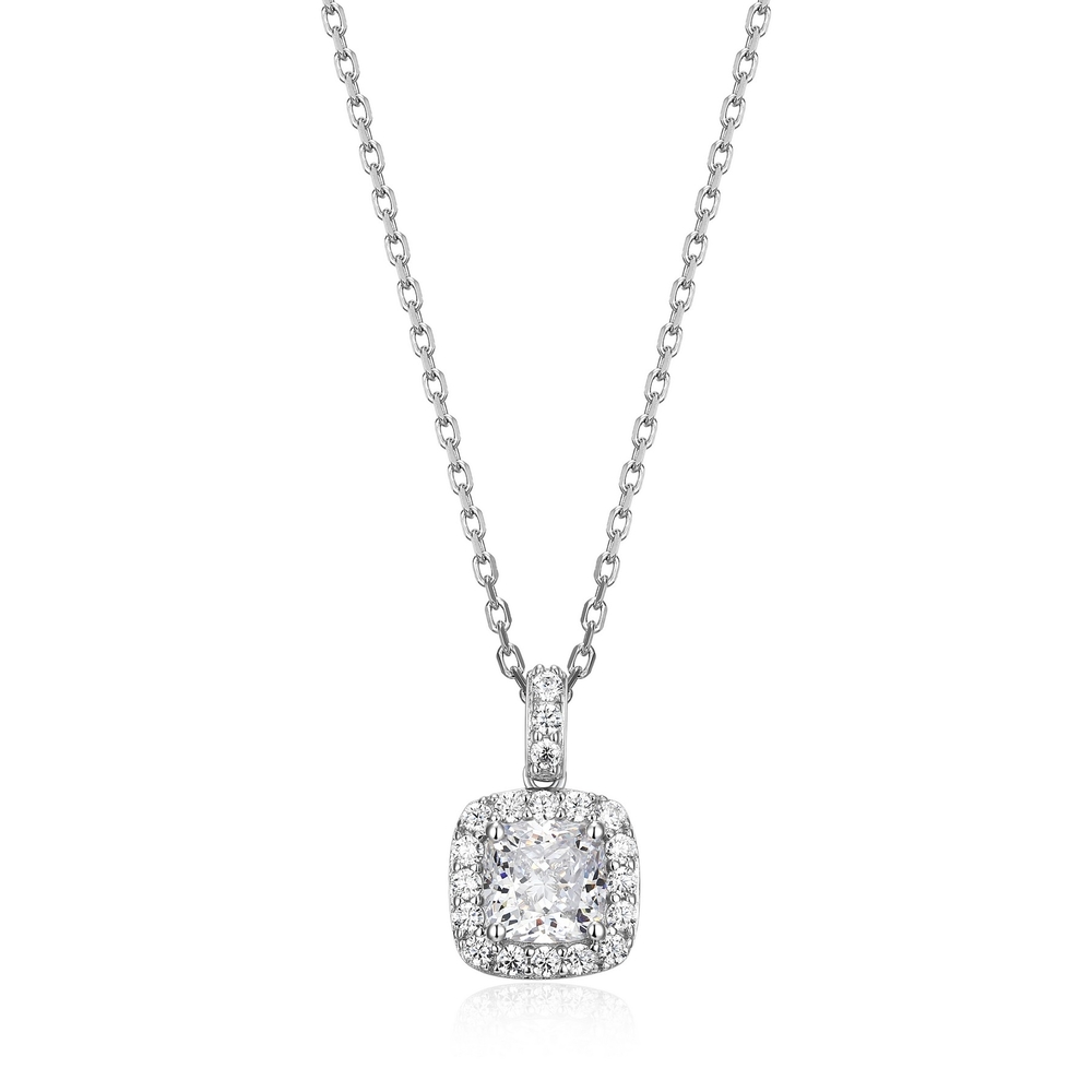 Pendentif argent rhodié, zircons incolore