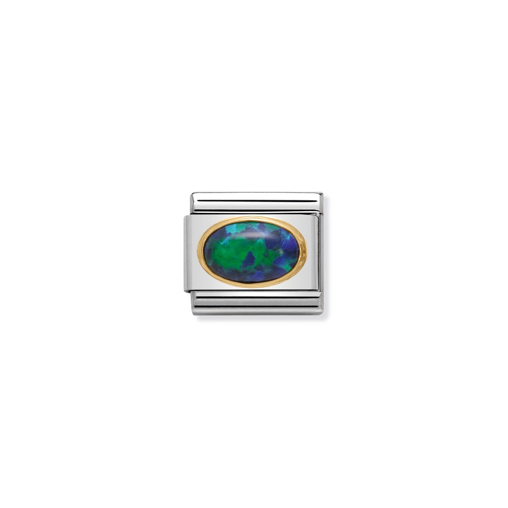 Classic link, stainless steel, 18K yellow gold finish, green opal - 03050226 - NOMINATION