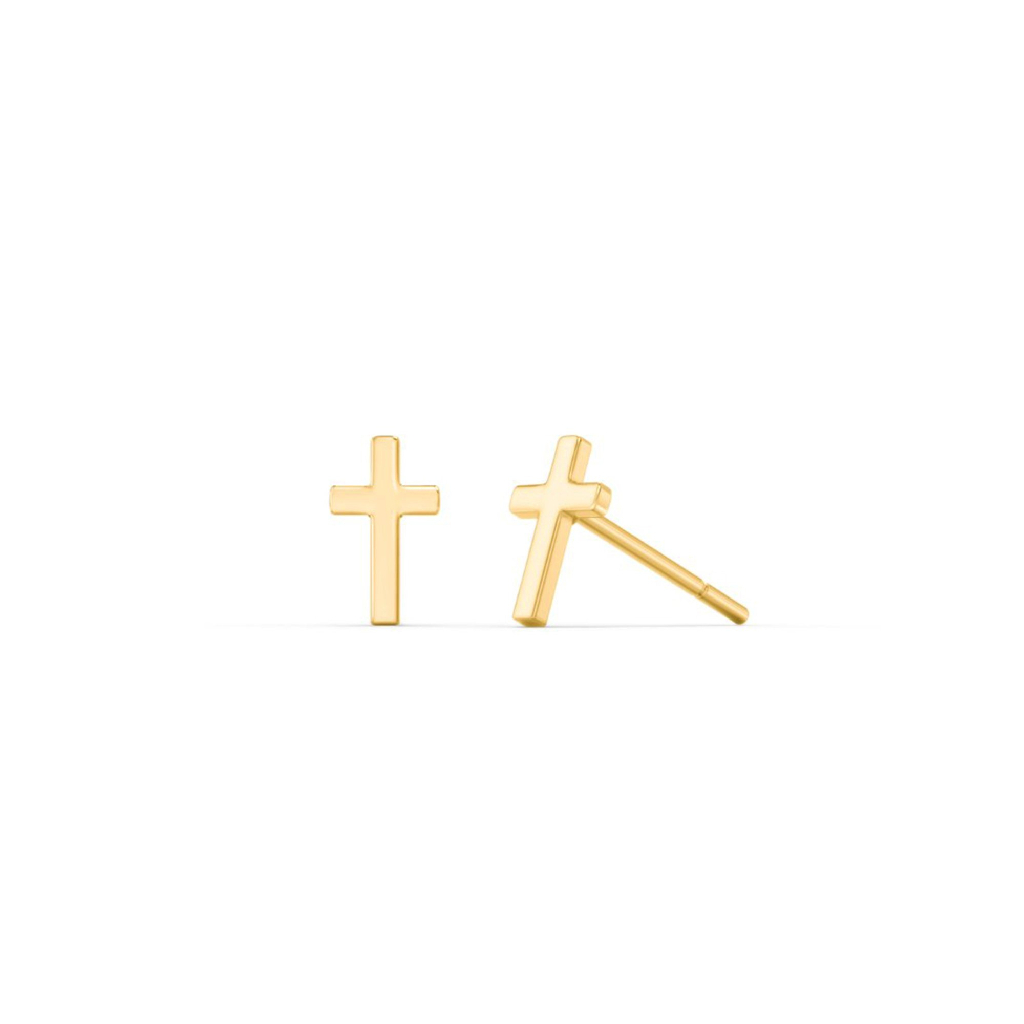 Boucles d'oreilles fixes croix, argent finition or jaune - ST-1616-G - Exclusivités