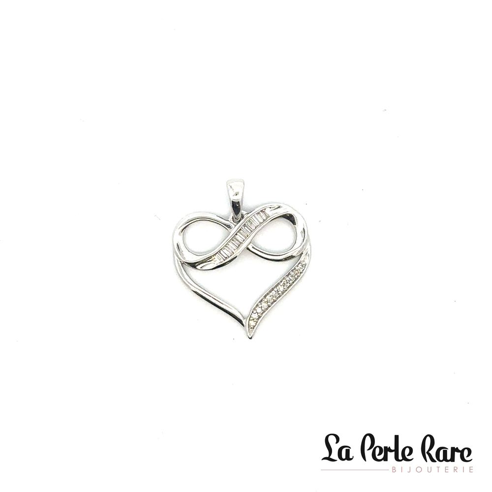 Pendentif coeur infini or blanc, 10 pts dia tot