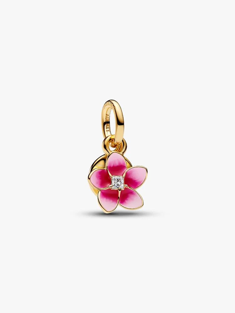 Bille Disney, fleur de moana, métal unique plaqué d'or 14K, clear cubic zirconia, enamel pink