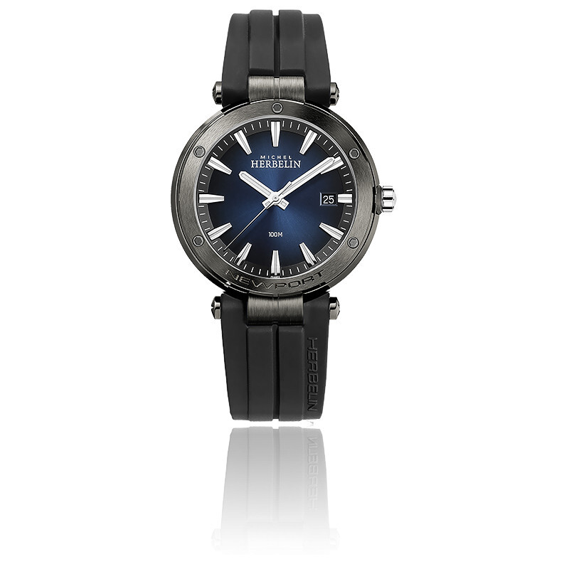 Montre silicone noir, acier anthracite, fond bleu - 12288-G15CA - Herbelin