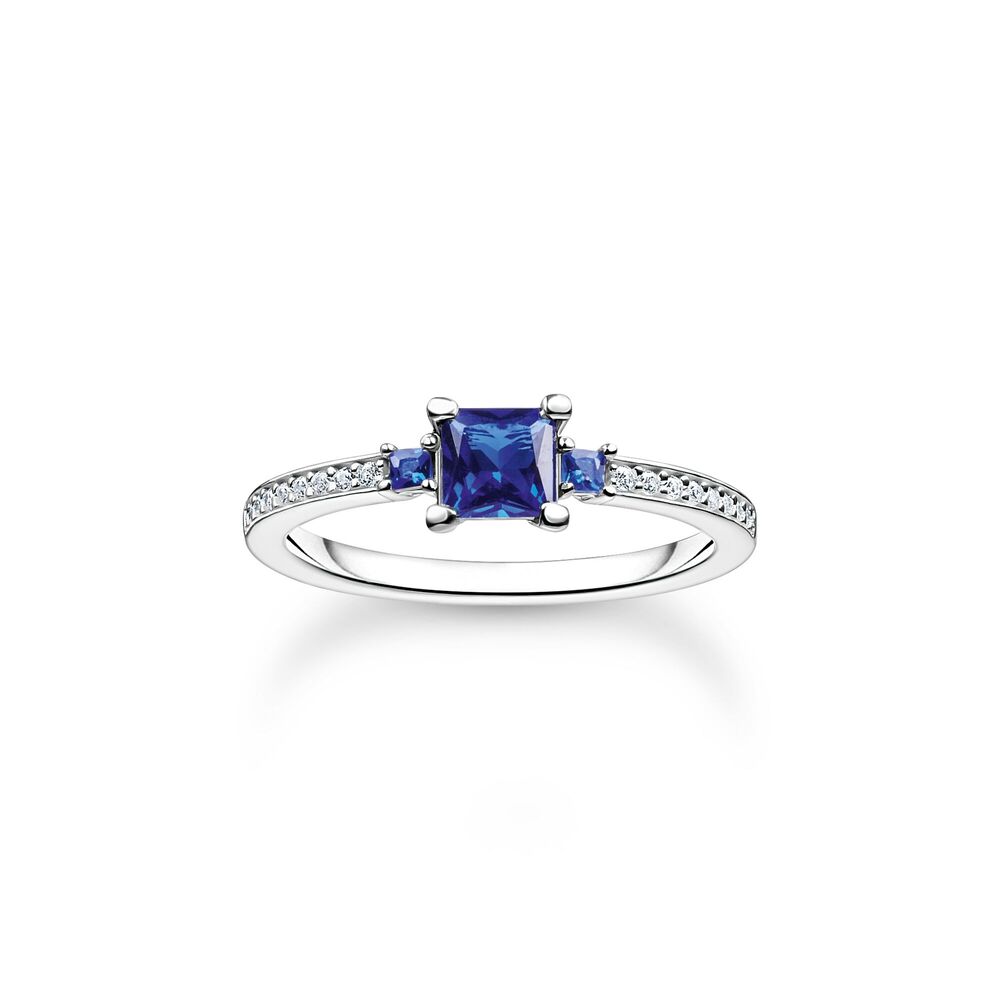 Bague trinité argent, zircons blancs/bleus Bague trinité argent, zircons blancs/bleus