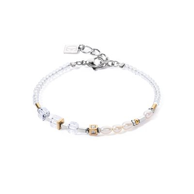 Bracelet acier inoxydable 2 tons (blanc/jaune), perles d'eau douce, verre, cristaux - 1126-30-1400 - Coeur De Lion