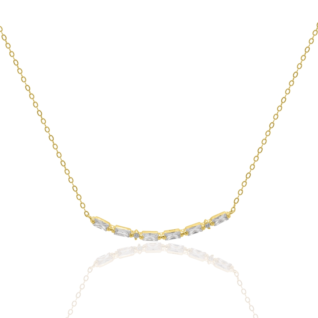 Collier code Morse Mama, argent finition or jaune, zircons incolores