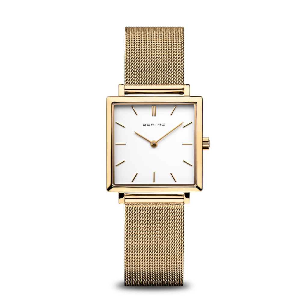 Montre carrée acier doré cadran blanc