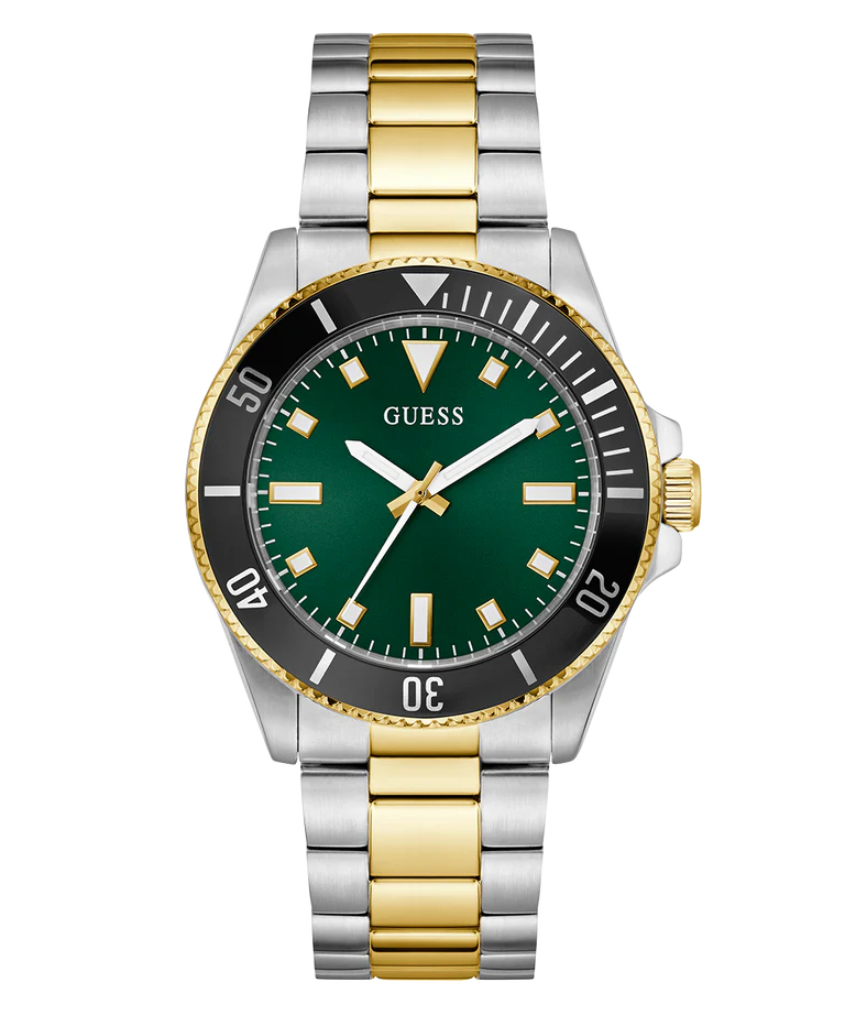 GUESS Watch Stainless Steel, Two-Tone Silver and Gold, Green Dial