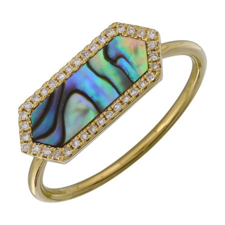 Bague or jaune, abalone 66 pts, 8 pts dia tot - 13984SBR4YXA1 - Exclusivités