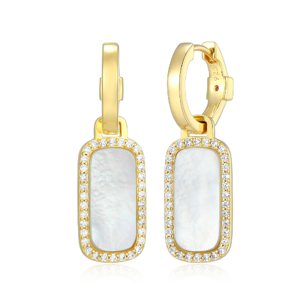 Boucles d'oreilles pendantes argent doré, nacre de perle, zircons incolores - 32LCU4A99F - Elle