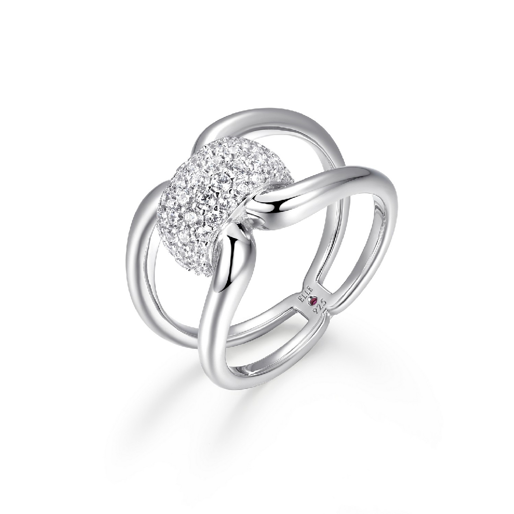 Bague argent rhodié, zircons incolores - R4LAK000AC - Elle