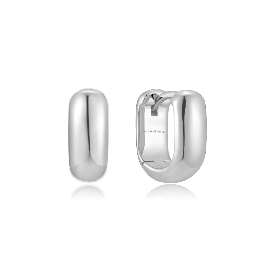 Anneaux de type huggies rectangulaire, argent rhodié - E067-08H - Ania Haie