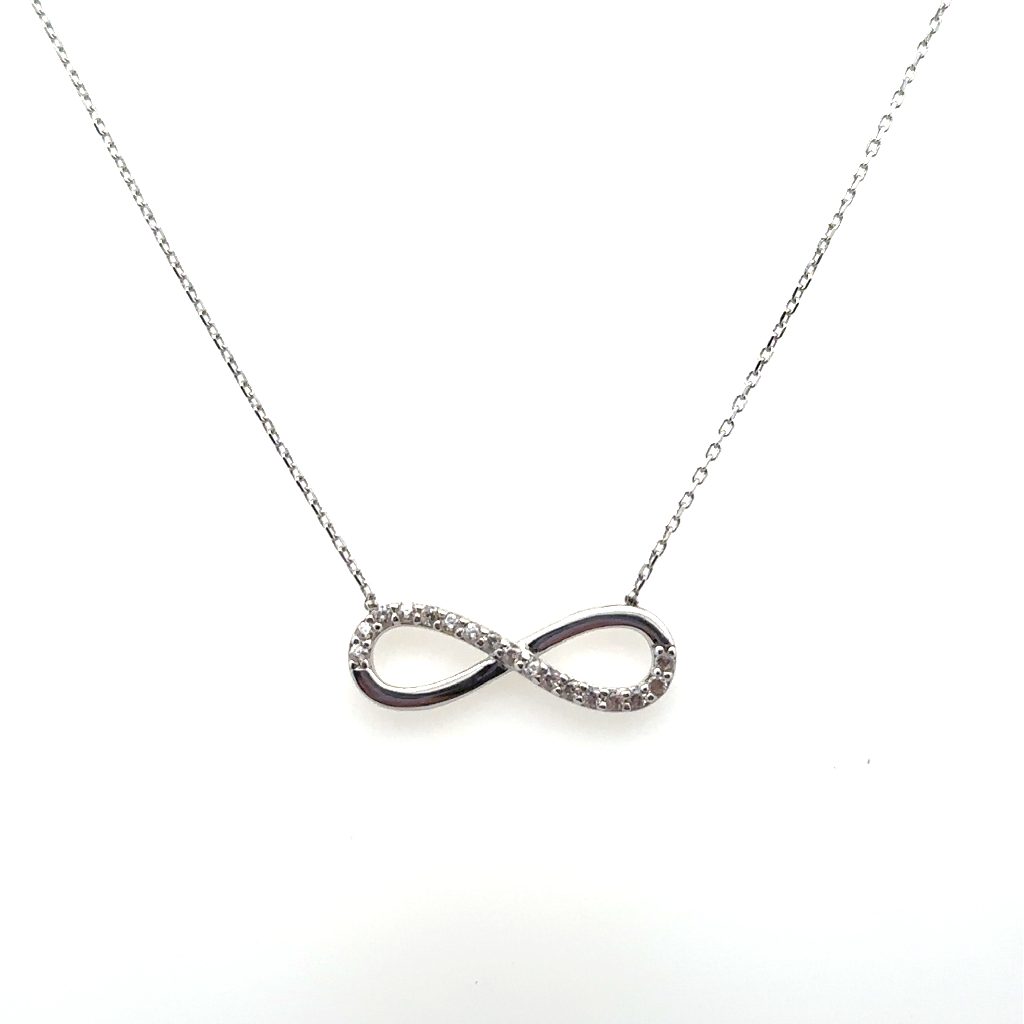 Collier symbole de l'infini, or blanc 10 carats, zircons incolores - PDG-186-B - Exclusivités