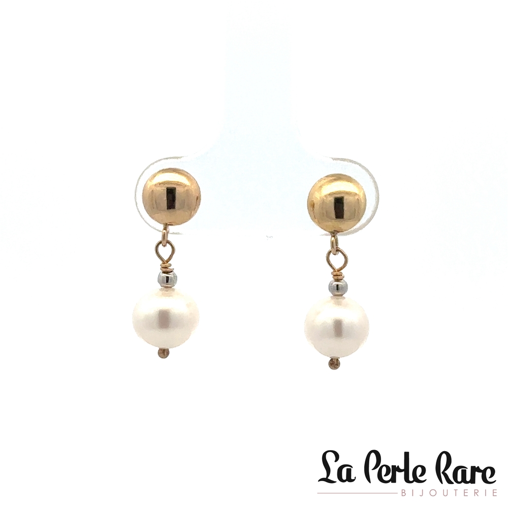 Boucles d'oreilles pendantes or jaune 14 carats, perles de culture 6.5 millimètres - PASTIL-BO-65-W - Exclusivités