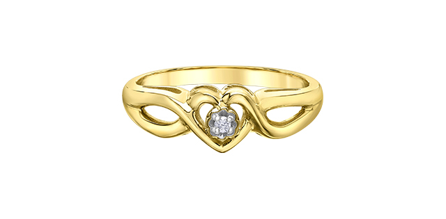 Bague forme de coeur or jaune 1,5 points diamants - DA536 - Corona