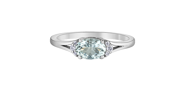 Bague or blanc 10 carats, aigue-marine, 5 points de diamants total - DD8008WAQ - Corona