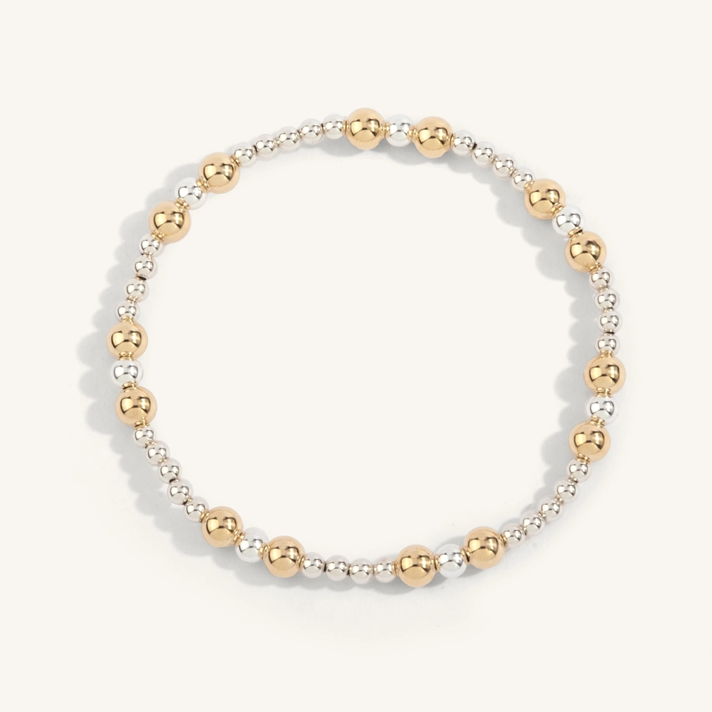 Bracelet extensible, métal doublé d'or 14 carats, argent, 3, 4 et 5 millimètres