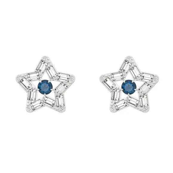 Bo fixes étoiles métal rhodié, cristaux blancs/bleus - 5639188 - Swarovski