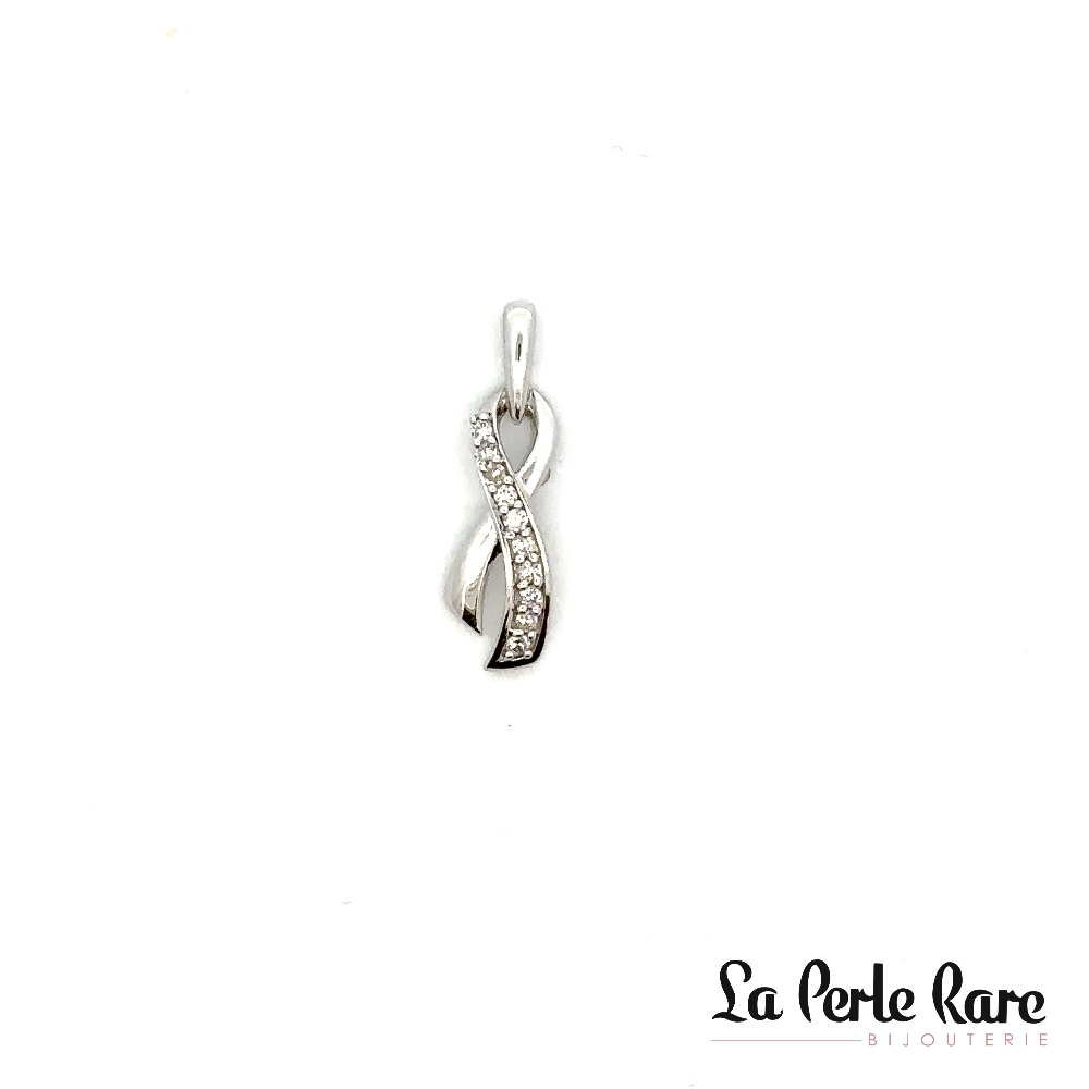 Pendentif ruban, or blanc 10 carats, 8 points de diamants total - SKP43218-08 - Sk Diamonds