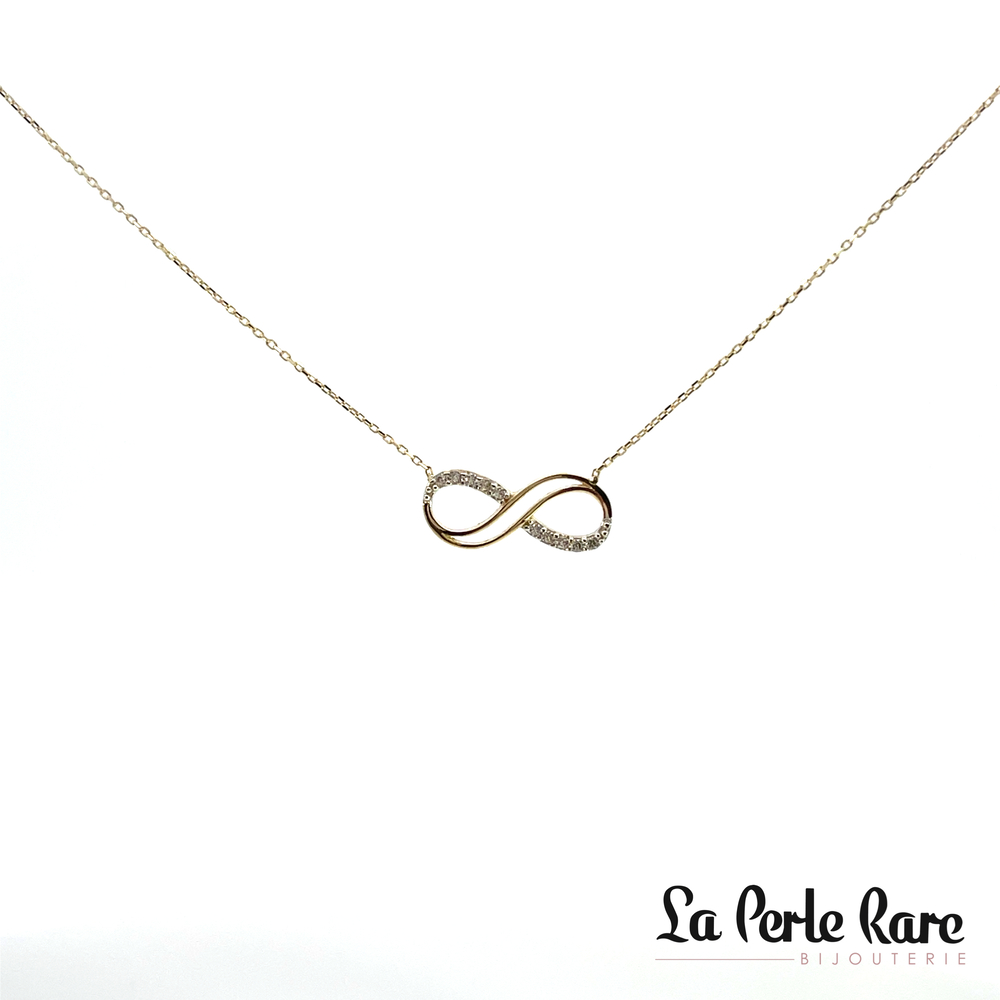Collier symbole de l'infini, or jaune 10 carats, zircons incolores - PSG-19-J - Exclusivités