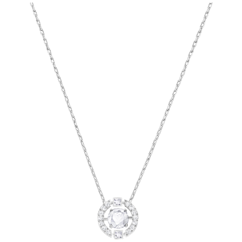 Collier métal rhodié, cristaux blancs