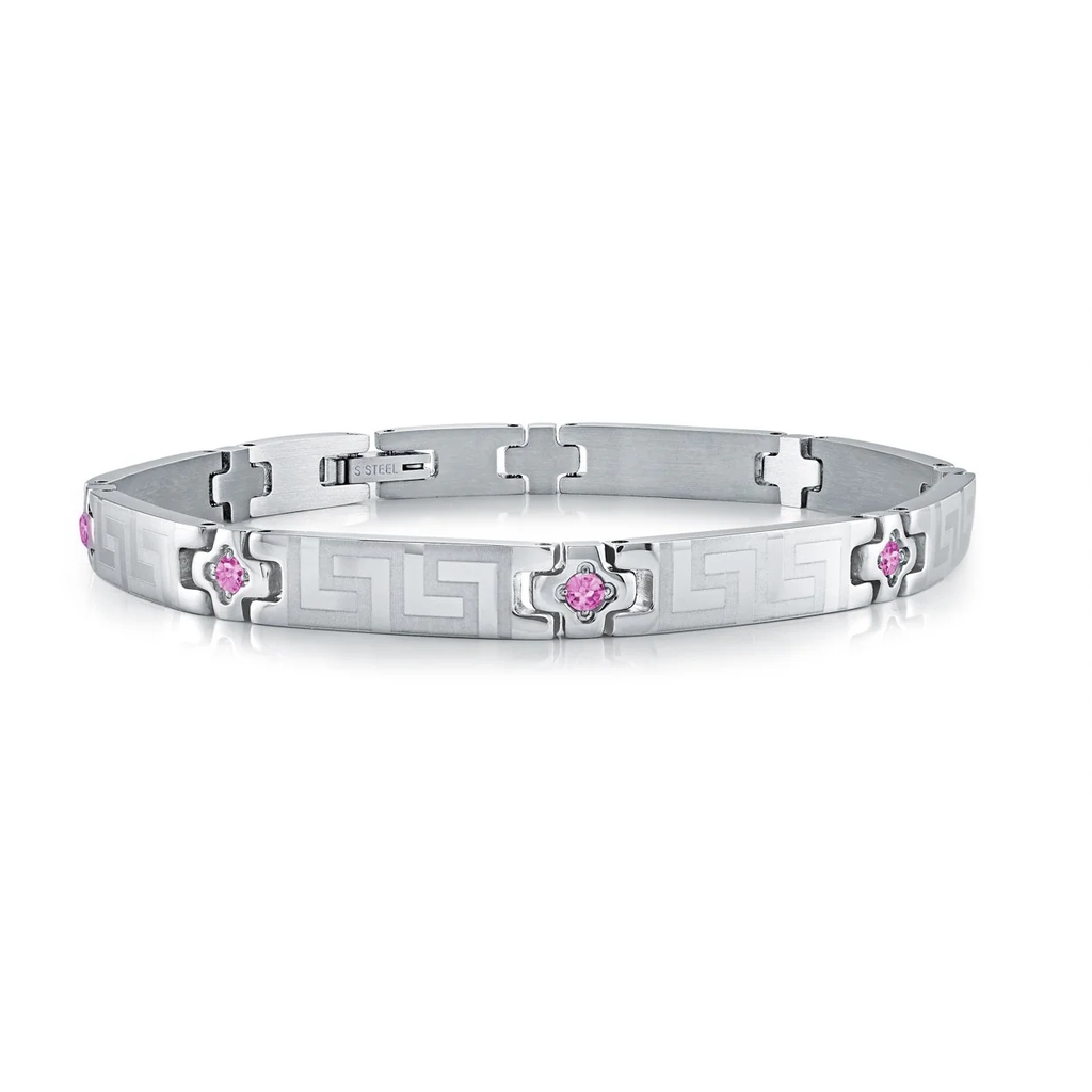 Bracelet de style Versace, acier inoxydable, zircons roses