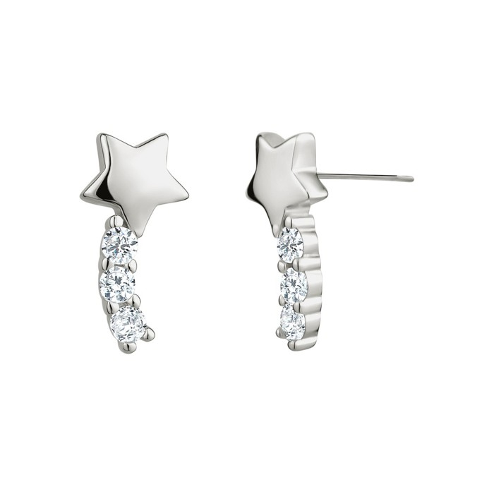 Boucles d'oreilles fixes étoiles filantes, argent sterling, zircons incolores
