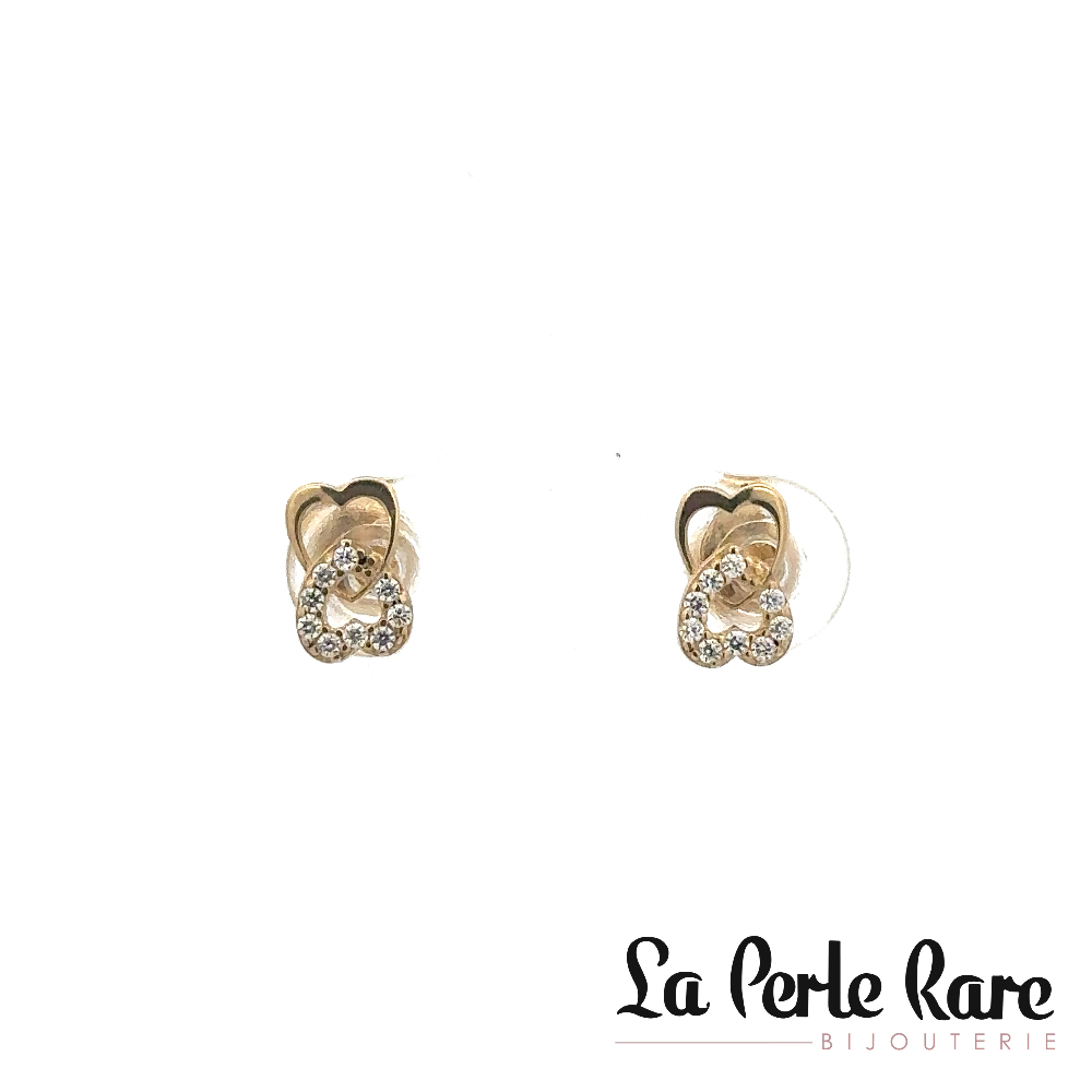 Boucles d'oreilles fixes coeurs, or jaune 10 carats, zircons incolores - EAS-6008-J - Exclusivités