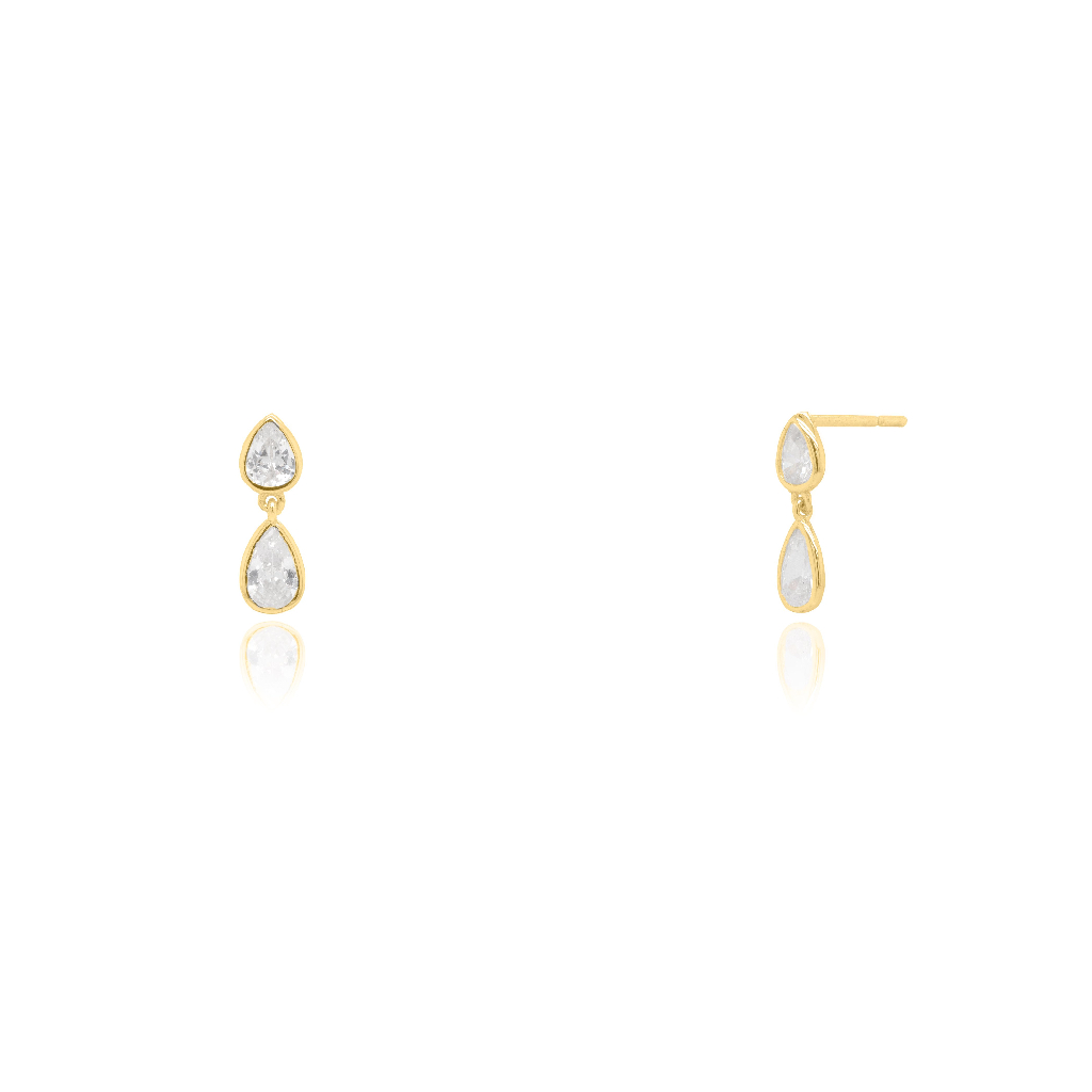 Boucles d'oreilles pendantes argent finition or jaune, zircons incolores - ST-1655 - Exclusivités
