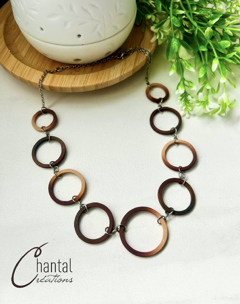 Collier Karine marron, acier inoxydable, argile polymère