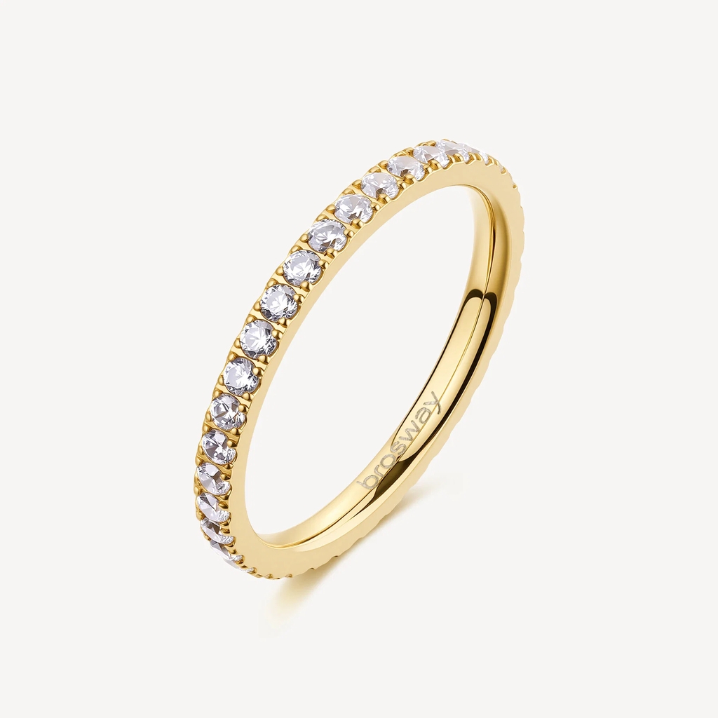 Jonc semi-éternité Desideri, acier inoxydable doré, zircons incolores