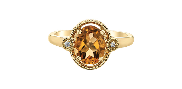 Bague or jaune citrine et 2 points diamants total - DD8102YCI - Corona