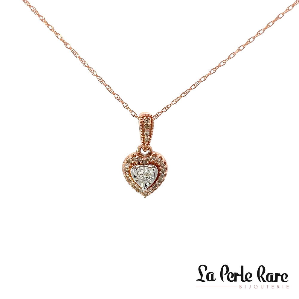 Pendentif coeur or 2 tons (rose/blanc), 15 pts dia tot - LPR-1846 - Exclusivités