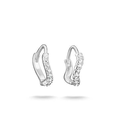 Anneaux de type huggies en forme de vagues, argent, zircons incolores