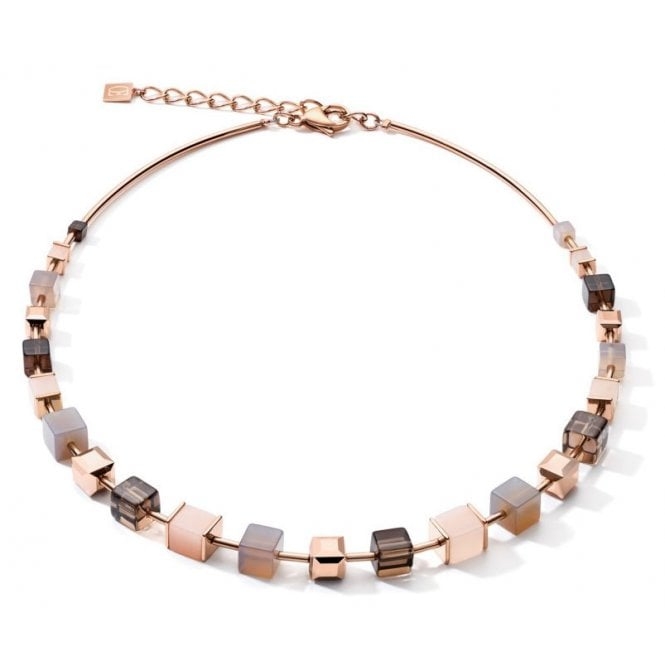 Collier acier inoxydable rosé, agates, quartz fumé - 5059-10-1100 - Coeur De Lion