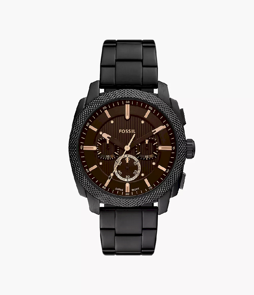 Montre Fossil chronographe acier inoxydable noir, cadran brun
