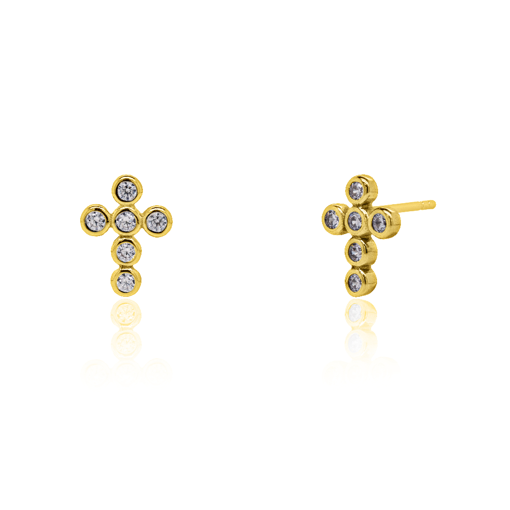 Boucles d'oreilles fixes croix, or jaune 10 carats, zircons incolores - ST-1685-G - Exclusivités