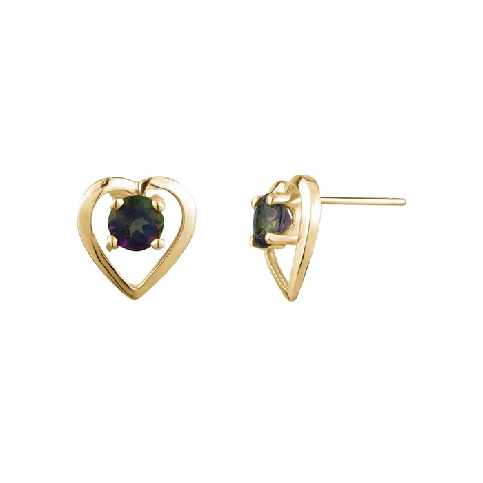 Boucles d'oreilles fixes cœurs, or jaune 10 carats, topazes mystiques