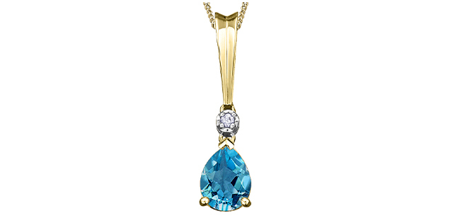 Pendentif or jaune, topaze bleue, dia 2 pts Pendentif or jaune, topaze bleue, dia 2 pts