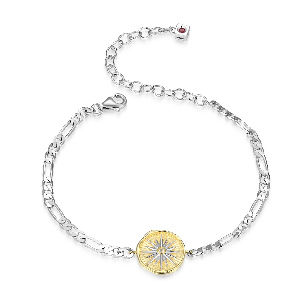 Bracelet réversible trinité bohémienne, argent 2 tons (blanc/jaune), saphir blanc de laboratoire