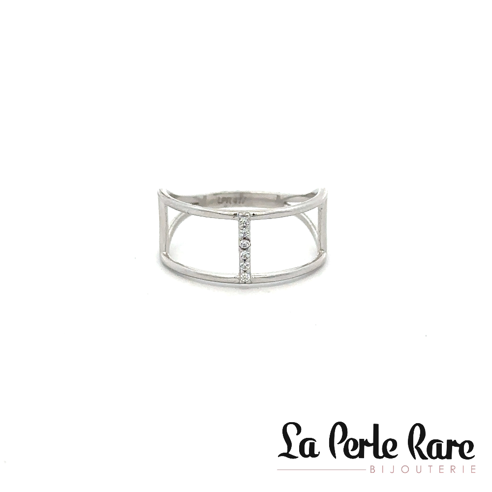 Bague or blanc 10 carats, zircons incolores - RAZ-4997-B - Exclusivités