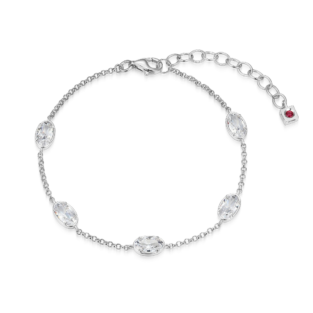 Bracelet argent rhodié, zircons incolores