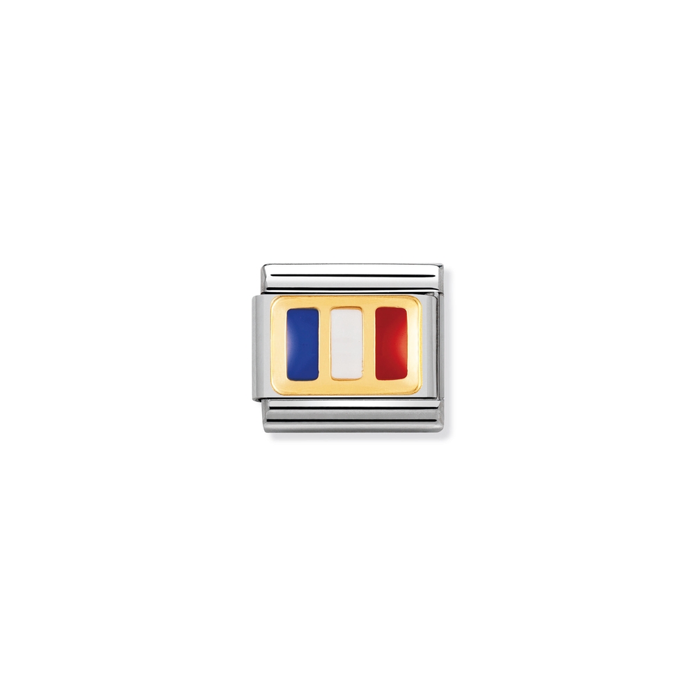 Maille classique drapeau de la France, acier inoxydable, finition or jaune 18 carats, émail bleu, blanc et rouge - 03023405 - NOMINATION
