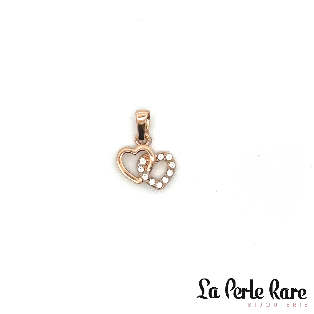 Pendentif coeurs, or rose 10 carats, zircons incolores - MNM-74-R-P - Exclusivités