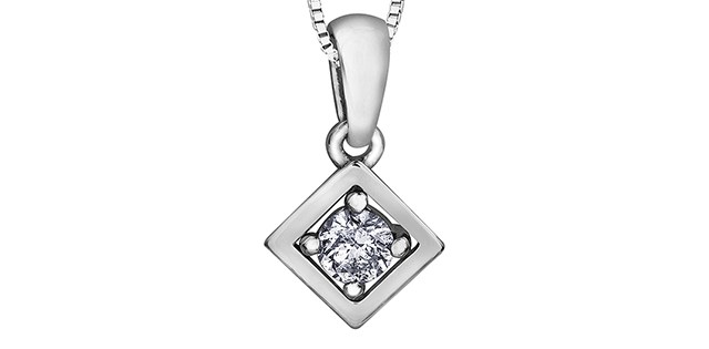 Pendentif solitaire, or blanc 10 carats, diamant de 7 points - 20049 - Corona