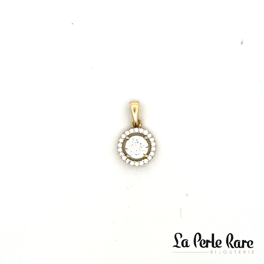 Pendentif rond, or jaune 10 carats, zircons incolores