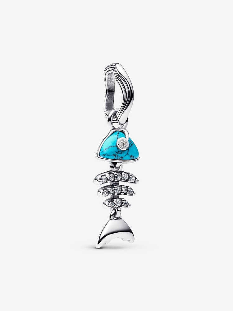 Bille arête de poisson, argent, zircons incolores, imitation de turquoise - 793894C01 - Pandora