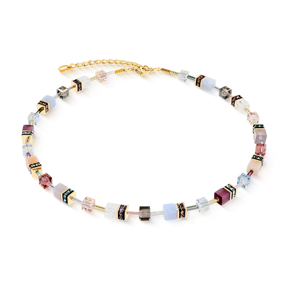 Collier GeoCube, acier inoxydable doré, verre, cristaux